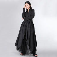 Lapel Long Sleeve Button Bandage Shirt Dress