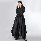 Lapel Long Sleeve Button Bandage Shirt Dress