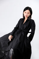 Lapel Long Sleeve Button Bandage Shirt Dress