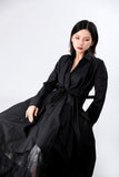 Lapel Long Sleeve Button Bandage Shirt Dress