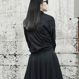 Black Irregular Turtleneck Long Gloves Sleeves Shirt