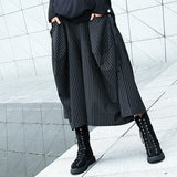 High Elastic Waist Black Striped Trousers
