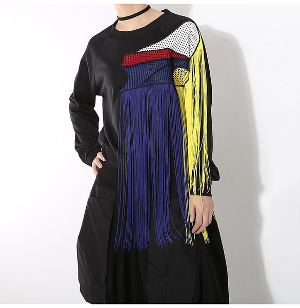 Color Block Tassel Sweatshirt