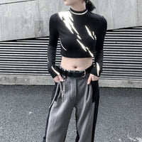 Black Brief Temperament Printed Short T-shirt