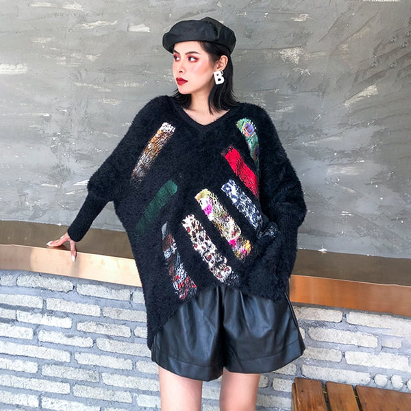 Asymmetrical Multi Pattern Knitted Sweater