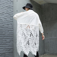 Stand Collar Long Sleeve Back Lace Hollow Blouse