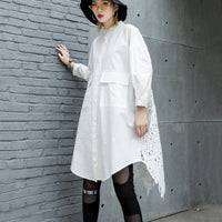 Stand Collar Long Sleeve Back Lace Hollow Blouse