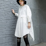 Stand Collar Long Sleeve Back Lace Hollow Blouse