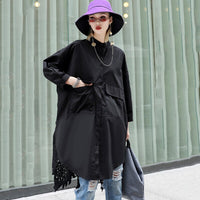 Stand Collar Long Sleeve Back Lace Hollow Blouse