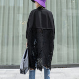 Stand Collar Long Sleeve Back Lace Hollow Blouse