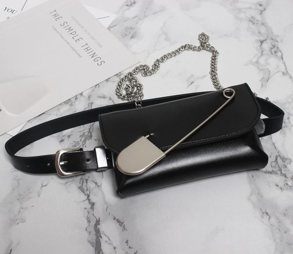 Pu Leather Big Pin Metal Chain Mini-bag Belt