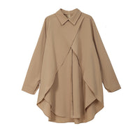 Khaki Split Joint Asymmetrical Blouse