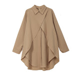 Khaki Split Joint Asymmetrical Blouse