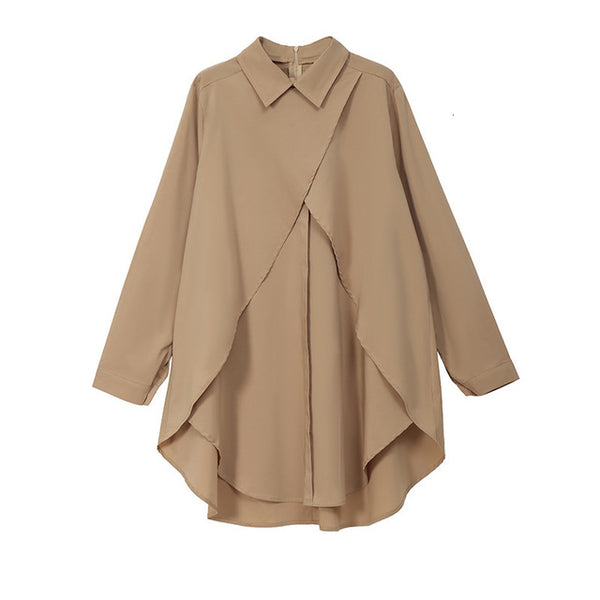 Khaki Split Joint Asymmetrical Blouse