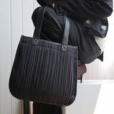 Pu Leather Black Pleated Split Joint Bag