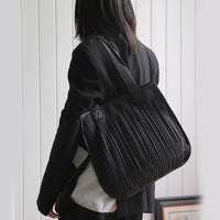 Pu Leather Black Pleated Split Joint Bag