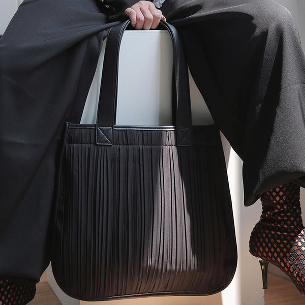 Pu Leather Black Pleated Split Joint Bag