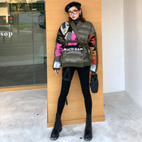 European goods 2019 winter new knit pattern stitching V-neck tie cotton coat female loose long coat