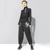 High Collar Graphic Letter Print T-shirt
