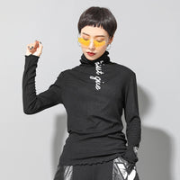 High Collar Graphic Letter Print T-shirt