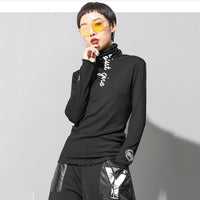 High Collar Graphic Letter Print T-shirt