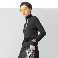 High Collar Graphic Letter Print T-shirt