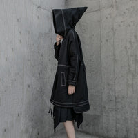 Black Single Breasted Hooded Trench