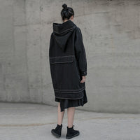 Black Single Breasted Hooded Trench