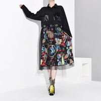 Black Mesh Pattern Printed Dress