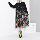 Black Mesh Pattern Printed Dress