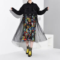 Black Mesh Pattern Printed Dress