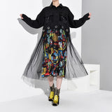 Black Mesh Pattern Printed Dress