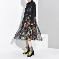 Black Mesh Pattern Printed Dress