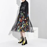 Black Mesh Pattern Printed Dress