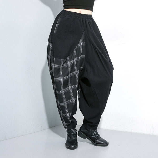 Plaid Split Long Harem Trousers