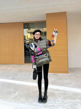 European goods 2019 winter new knit pattern stitching V-neck tie cotton coat female loose long coat
