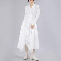 Lapel Long Sleeve Button Bandage Shirt Dress