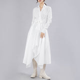 Lapel Long Sleeve Button Bandage Shirt Dress