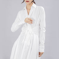 Lapel Long Sleeve Button Bandage Shirt Dress