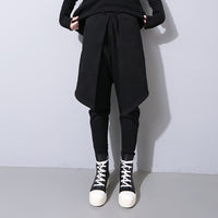 High Elastic Waist Balck Split Loose Fit Pants