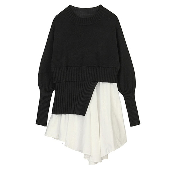 Pleated Asymmetrical Knitting Sweater