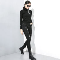 Letter Print High Collar T-shirt