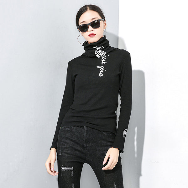 Letter Print High Collar T-shirt