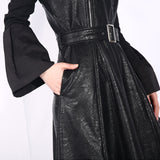 Spaghetti Strap Black Pu Leather Dress