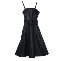Spaghetti Strap Black Pu Leather Dress