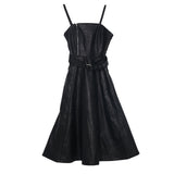 Spaghetti Strap Black Pu Leather Dress