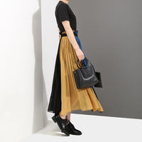 High Waisted Color Block Pleated Skirt