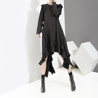 Round Neck Long Sleeve Ruffled Loose Dress