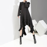 Round Neck Long Sleeve Ruffled Loose Dress