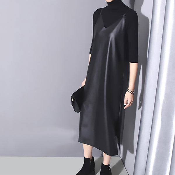 Strapless Black Pu Leather Dress